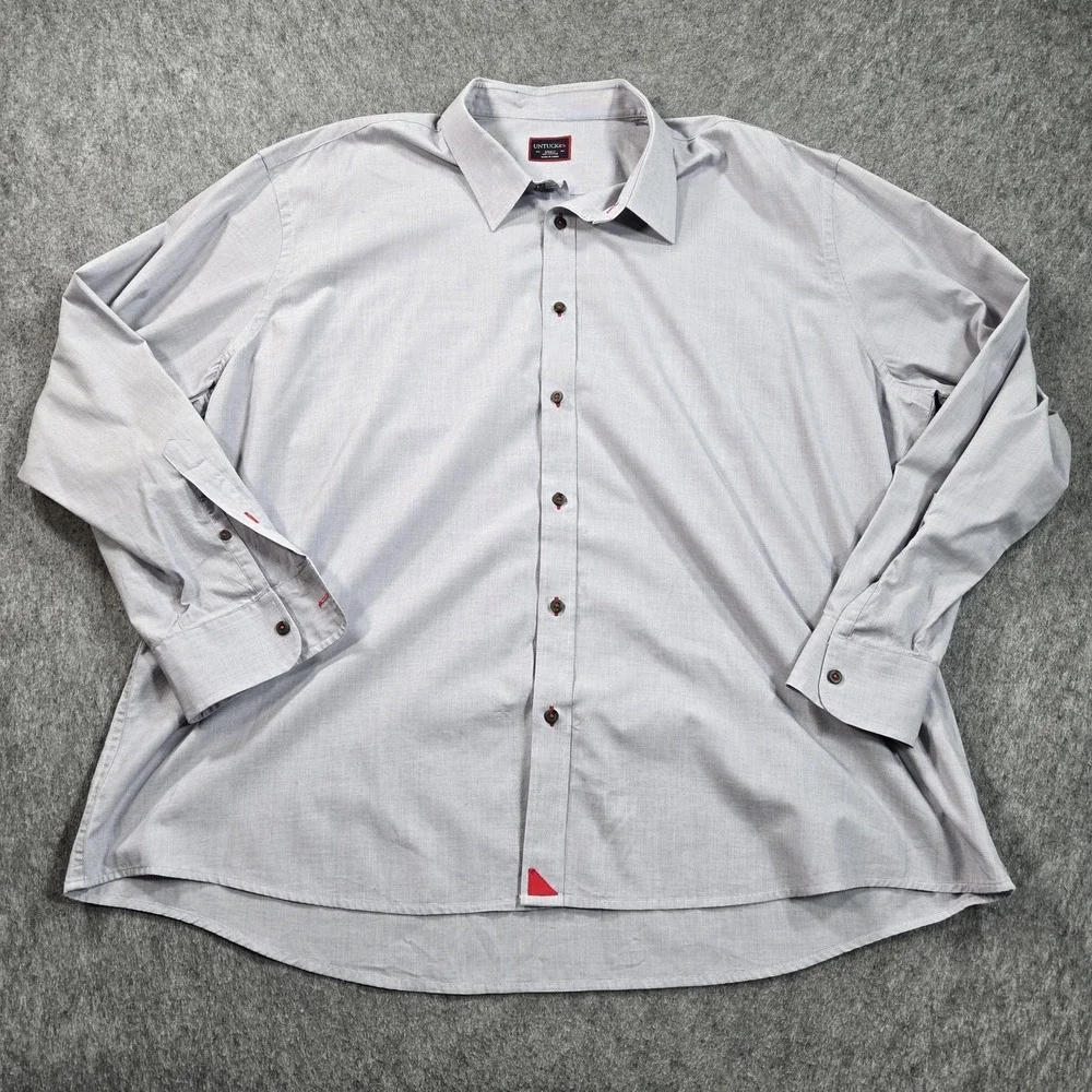 UNTUCKit Shirt Mens 3XL Gray Forged Solid Long Sleeve Button Front Casual Cotton